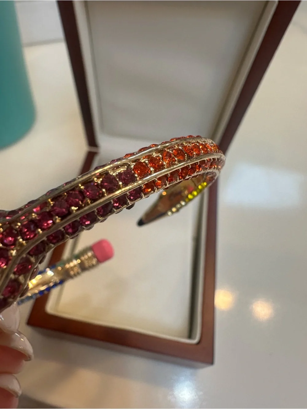Betsy Johnson pave Gold-Tone Rainbow Crystal Pencil Bangle Bracelet